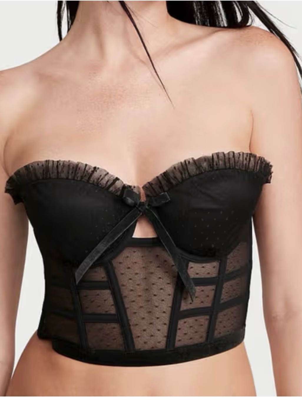 New Victoria's Secret Black Dream Angels Strapless Dotted Mesh Corset Top Bra
